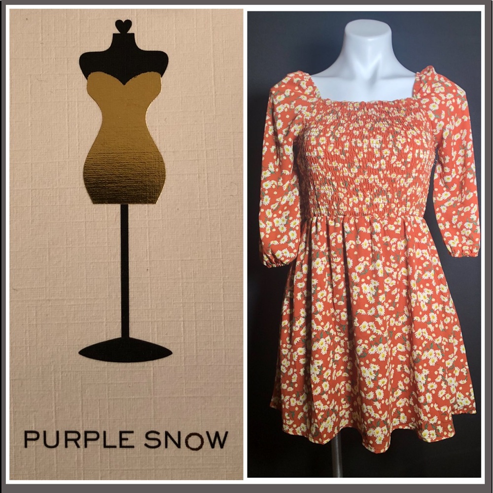 NWT Purple Snow Fit & Flare Smocked Floral JR. S